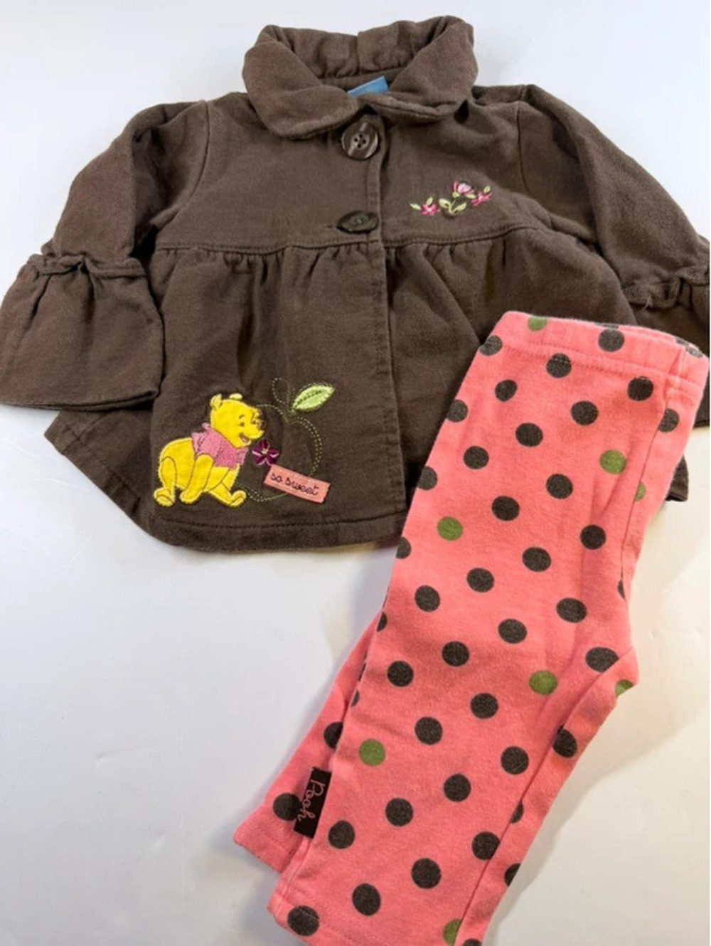 Vintage Disney Baby Winnie the Pooh Brown Pink Outfit Set 3-6M